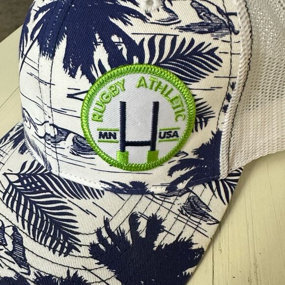 Rugby Athletic White Trucker Hat With Blue Palm Trees Tropical - Picture 2 of 9
